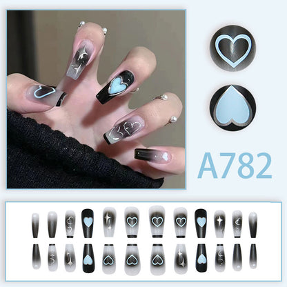 Cool Dark Star Heart Long Style Nail Art