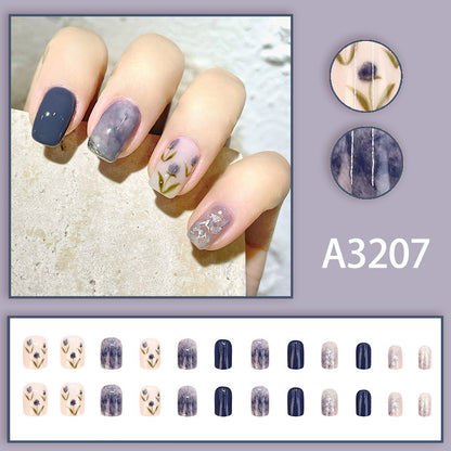 Camellia Glacier Blue Gradient Nail Art