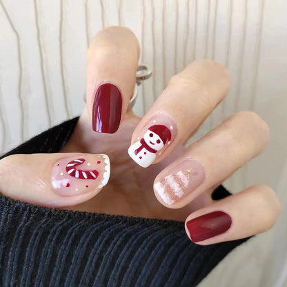 Snowman Christmas Tree Nail Art