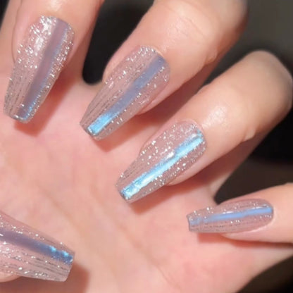 Blue striped cat eye nail polish