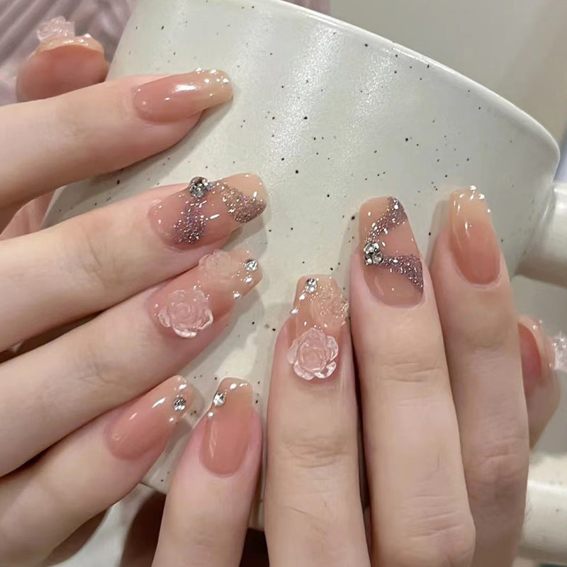 High-end three-dimensional large-sized camellia nail art