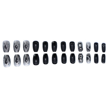 Black crystal diamond model leopard print manicure