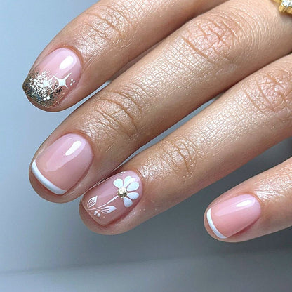 Pure desire white flower glitter nail polish