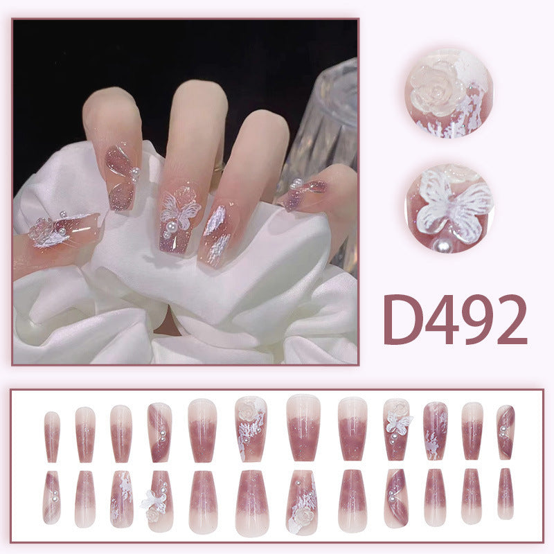 Popular mountain hydrangea long plaid manicure