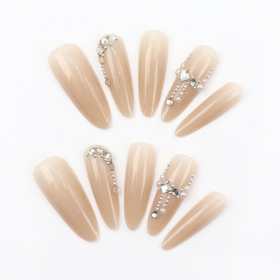 Bare color pearl pattern high-end diamond style manicure