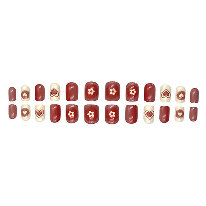 Pink and white heart-shaped small flower nail art