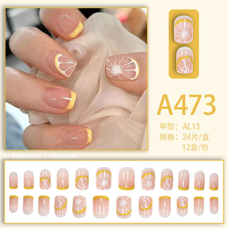 Personalized lemon-colored simple and cute nail art