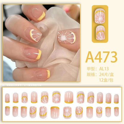 Personalized lemon-colored simple and cute nail art