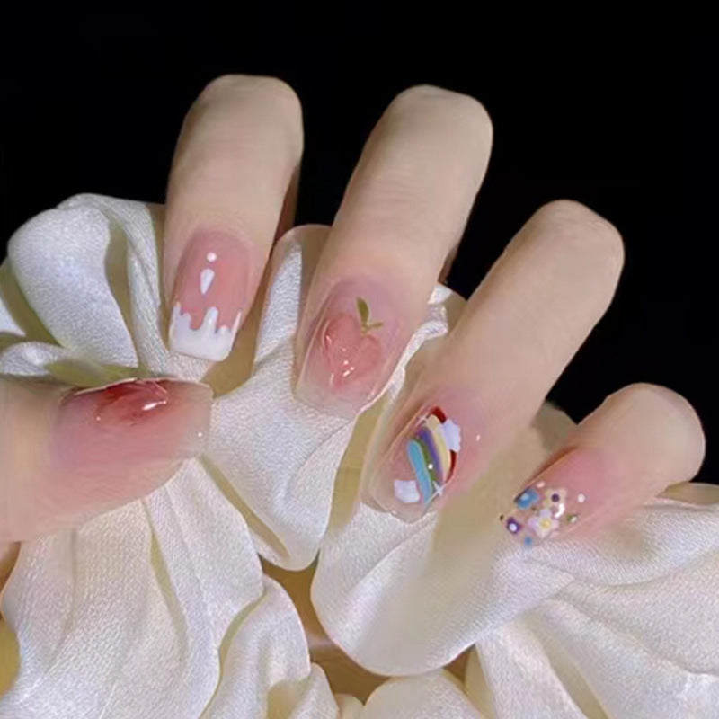 Rainbow Clustered Peony Nail Art