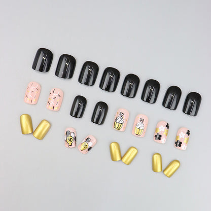 Golden ice cream cartoon nail art
