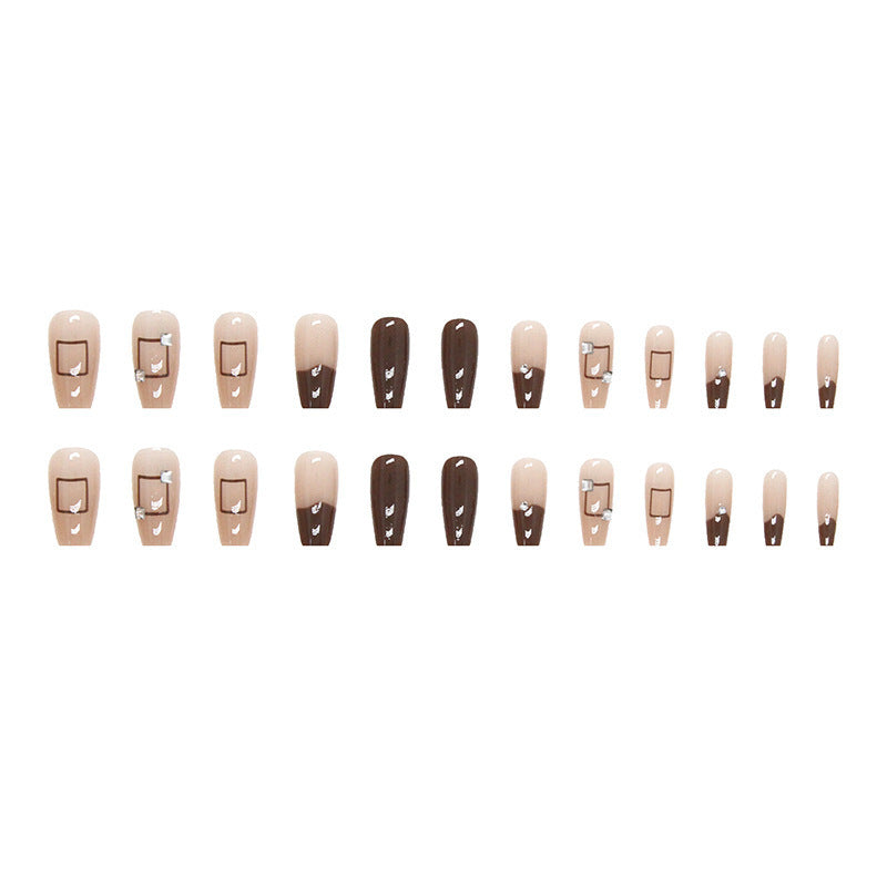 High-end style square diamond sparkly brown nail polish
