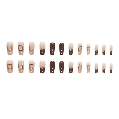 High-end style square diamond sparkly brown nail polish