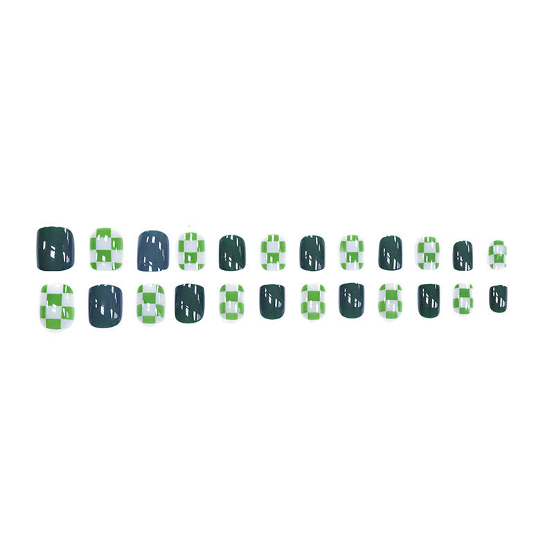 Green checkered nail polish