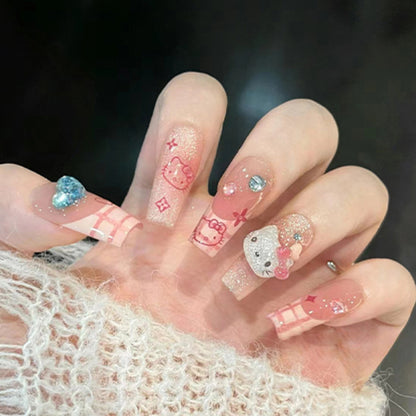 Cute three-dimensional cat patterned with polka dots, crystal, small dewdrops, sweet and cool.