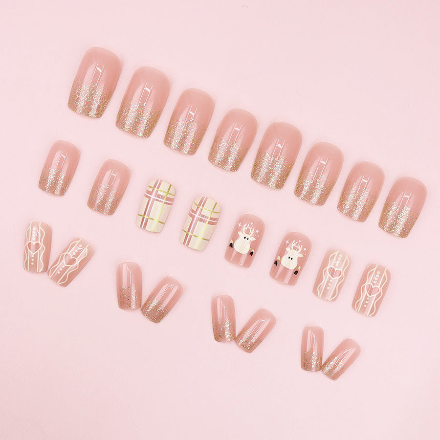 Cute and lovely pink deer manicure