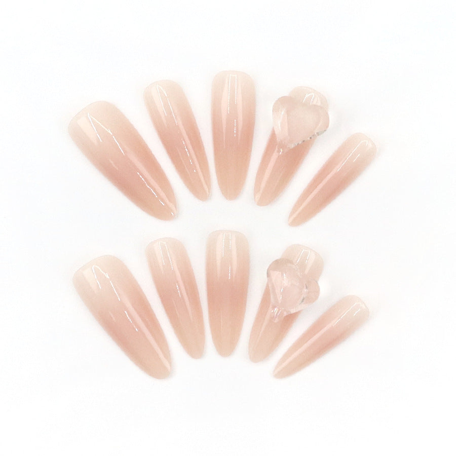 Long-style minimalist nude peach seductive manicure