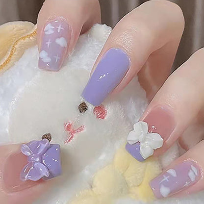 Purple gentle breeze bow-shaped nail art