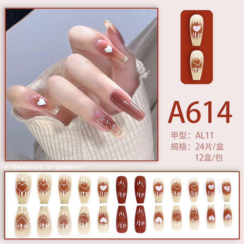 Red heart long-style nail polish