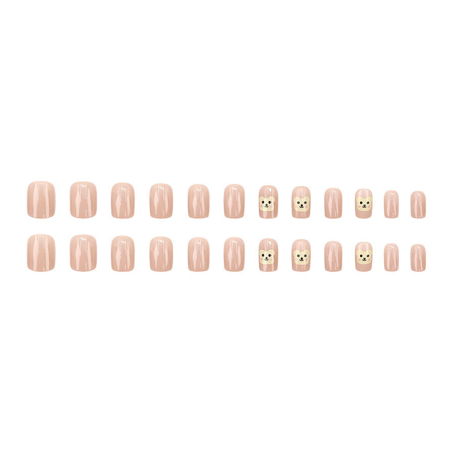 Soft pink cute little bear nail art