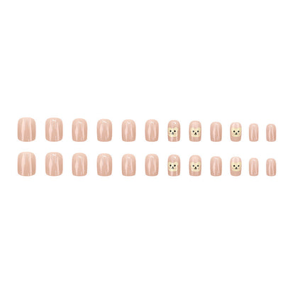 Soft pink cute little bear nail art