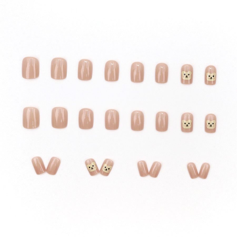 Soft pink cute little bear nail art