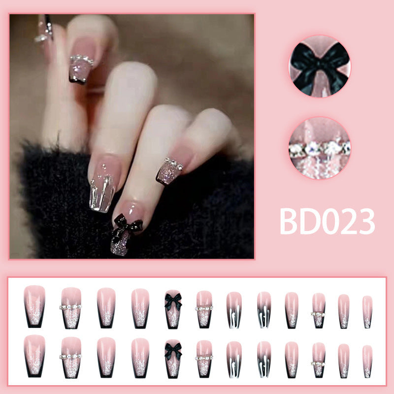 Ins-style black bow-shaped diamond nail polish