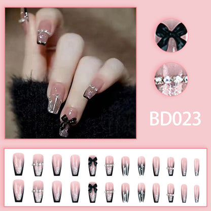 Ins-style black bow-shaped diamond nail polish