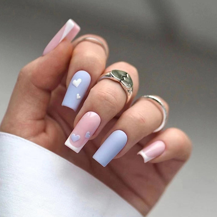 Simple pink heart nail art