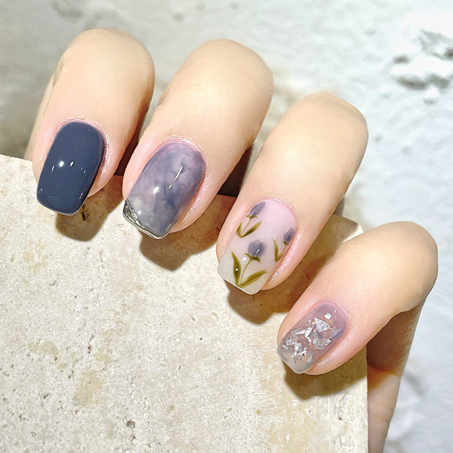 Camellia Glacier Blue Gradient Nail Art