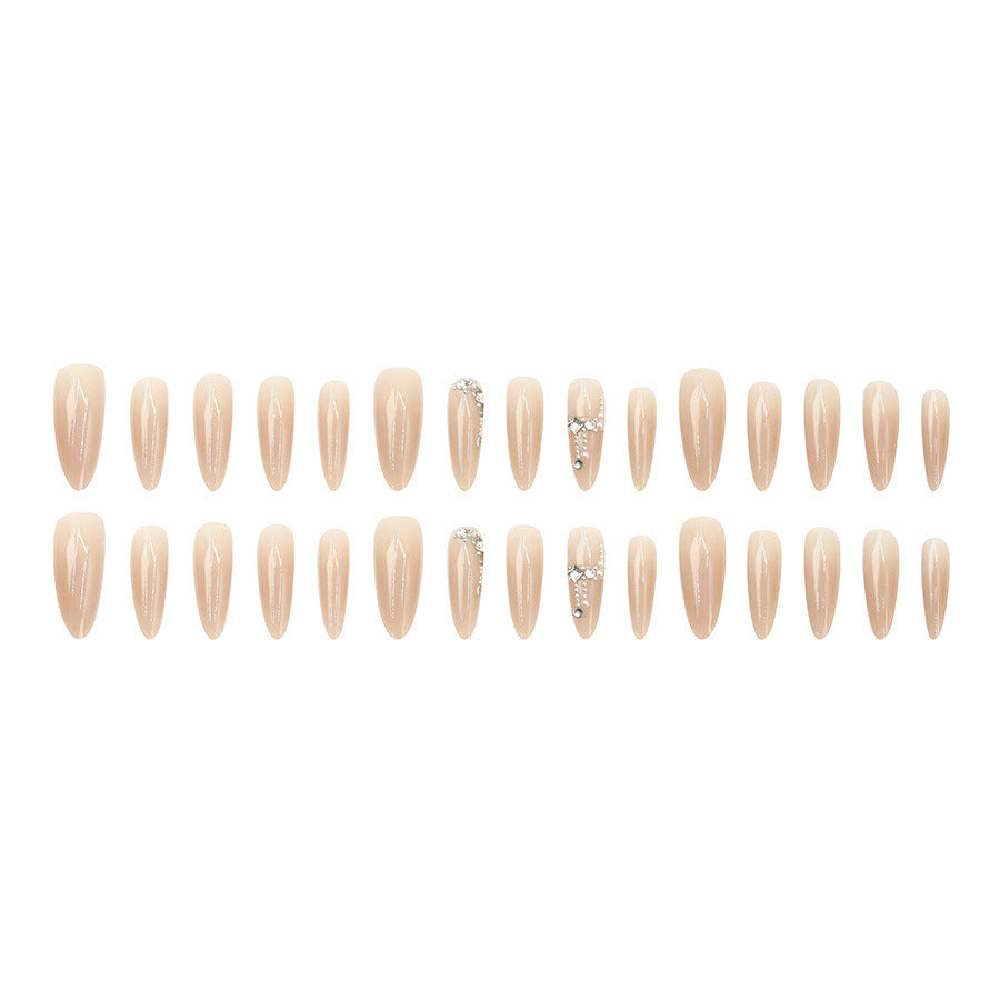 Bare color pearl pattern high-end diamond style manicure