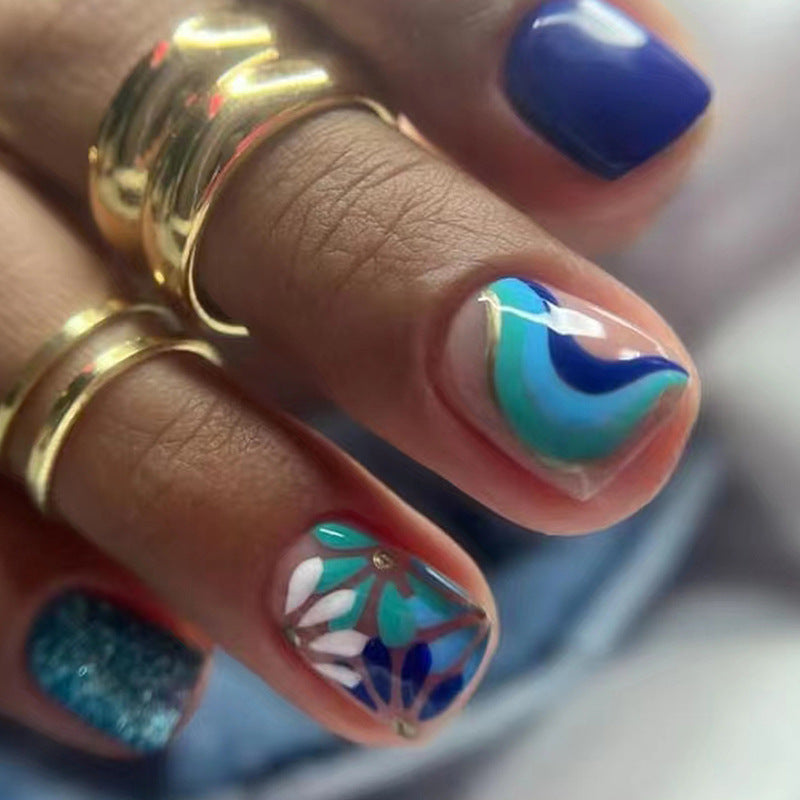 Blue small flower ripple-shaped nail polish