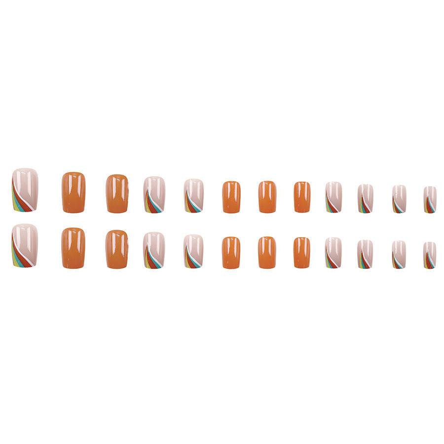 Striped multi-color rainbow nail art
