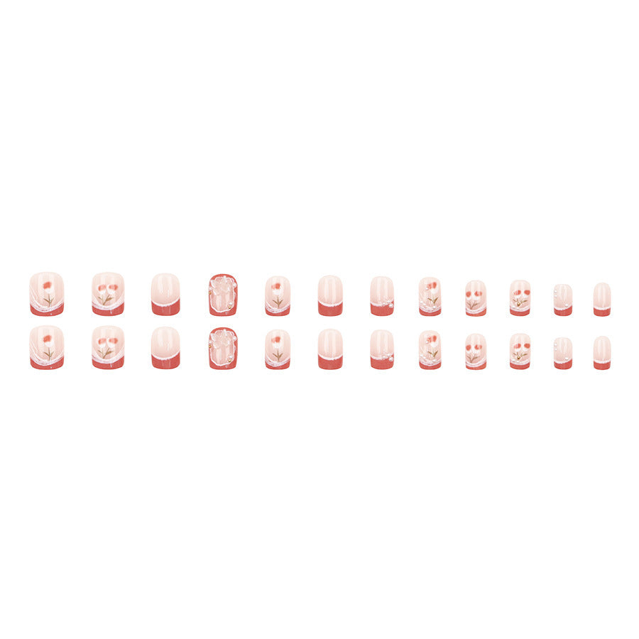 Tulip flower high-end style dazzling pearl three-dimensional butterfly diamond nail art