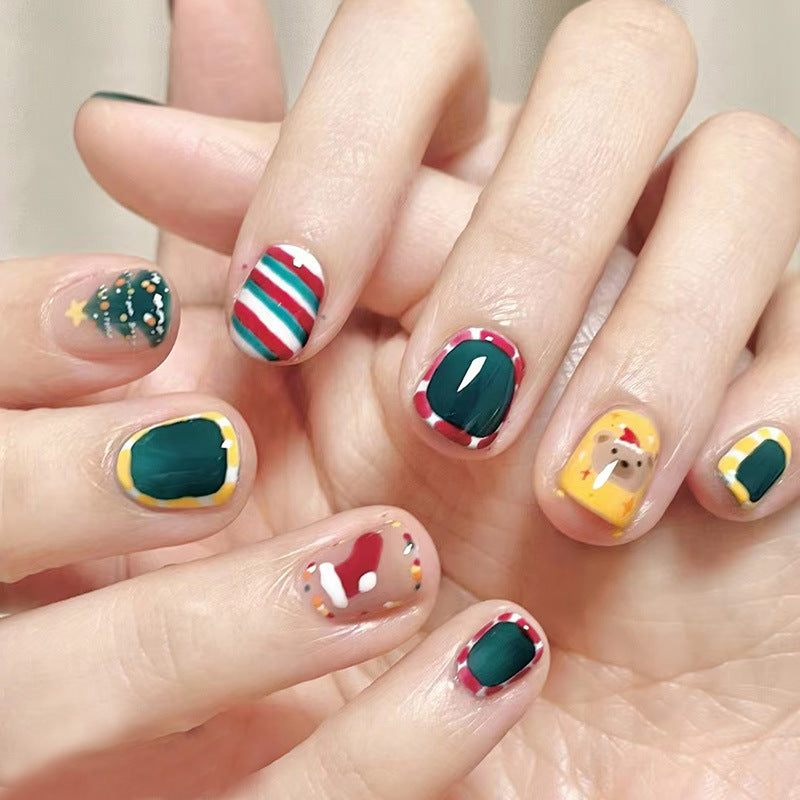 Christmas multicolored striped candy-colored manicure