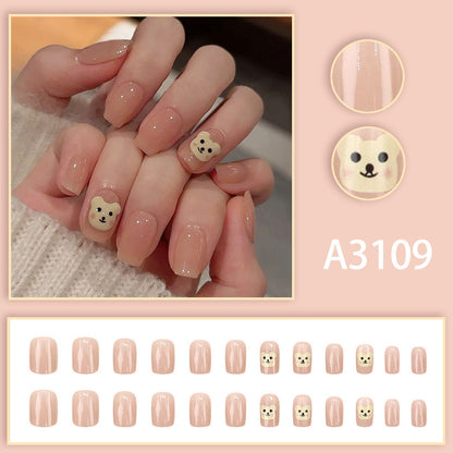Soft pink cute little bear nail art