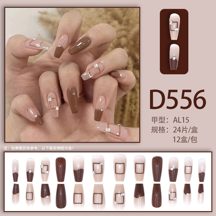 High-end style square diamond sparkly brown nail polish