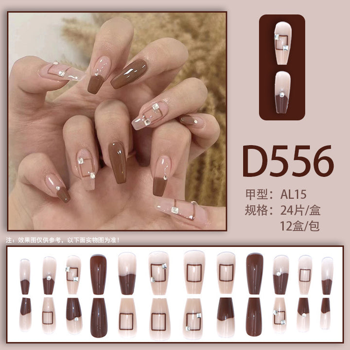 High-end style square diamond sparkly brown nail polish