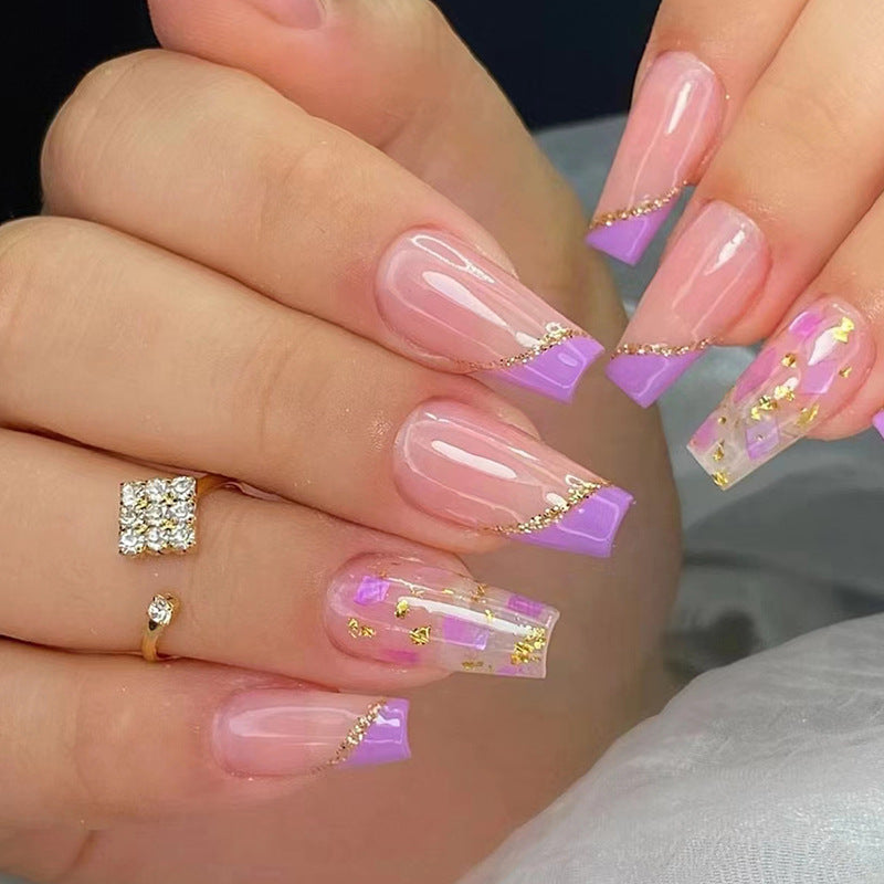 Purple minimalist gold foil manicure