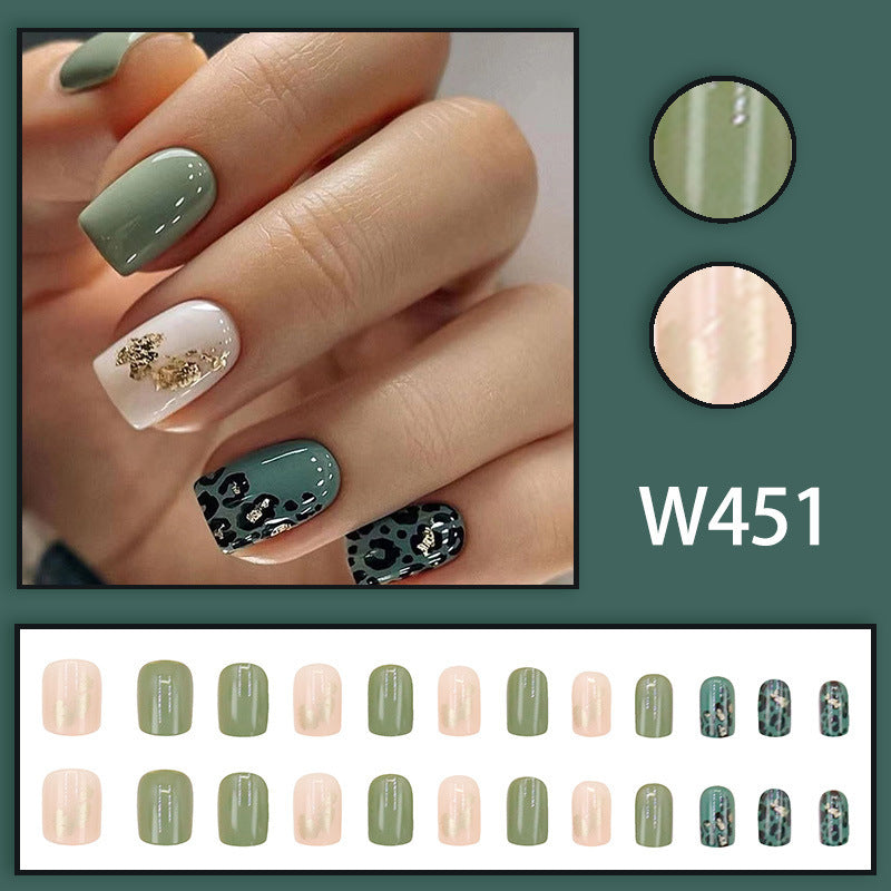 Green leopard print fashionable gold foil personalized nail art