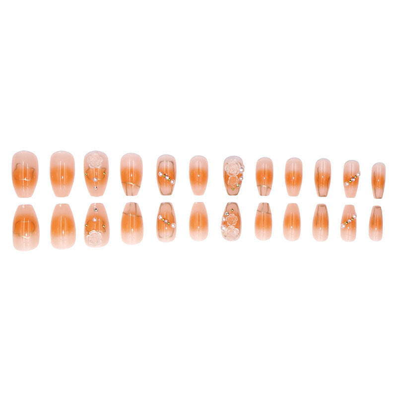 Three-dimensional rose pearl long-style manicure