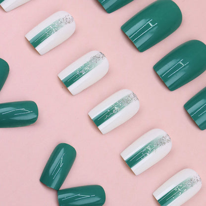 Green gradient shimmer powder gradient elegant and lively nail art