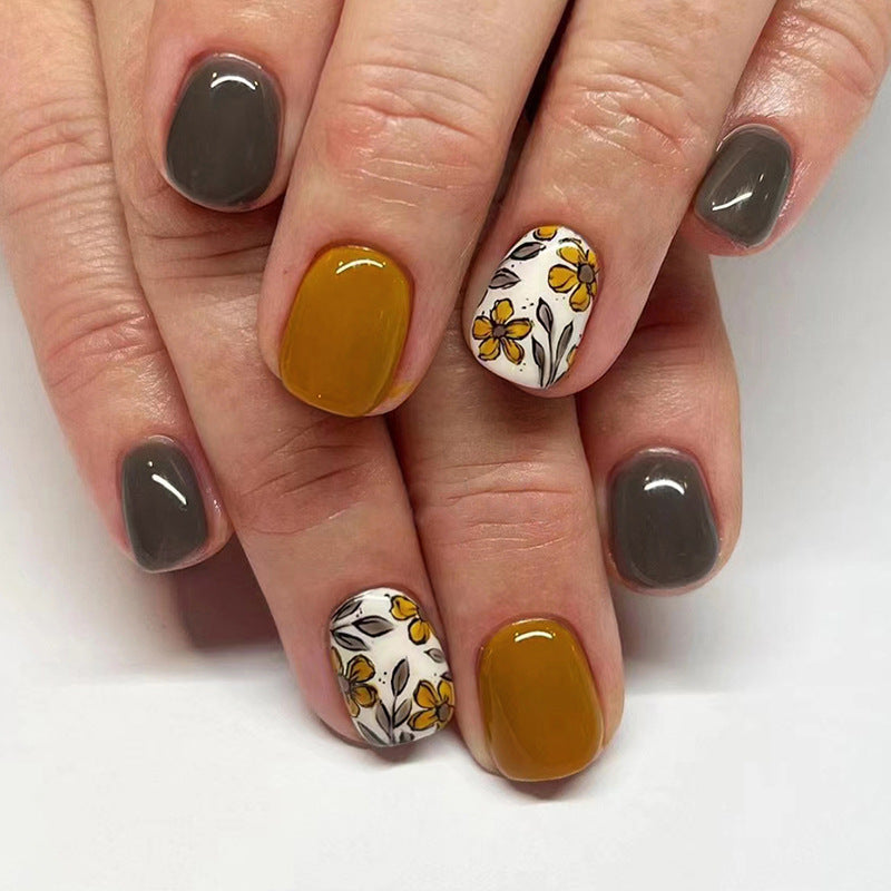 Vintage-style floral brown and coffee nail polish