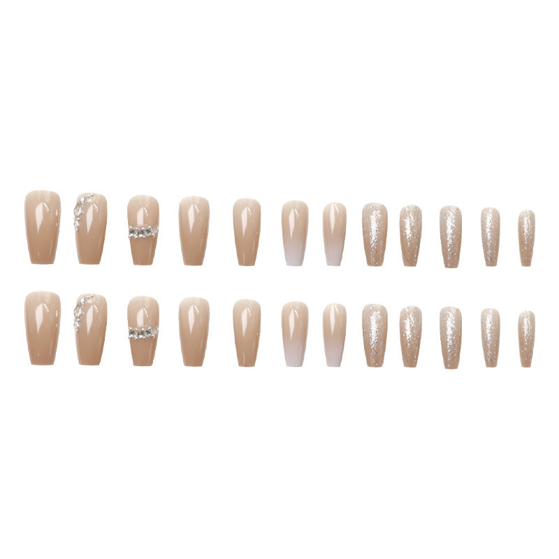 Simple nude-colored diamond-studded gradient shimmer nail polish