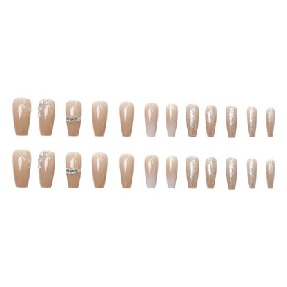 Simple nude-colored diamond-studded gradient shimmer nail polish