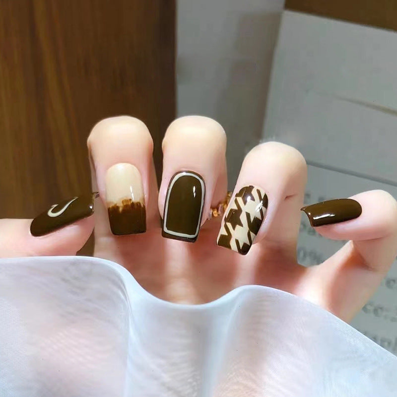 Brown heart patterned nail stickers