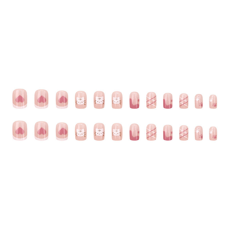 Transparent pink cat pattern nail polish