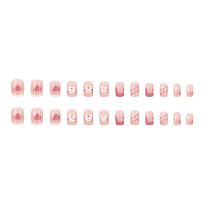 Transparent pink cat pattern nail polish