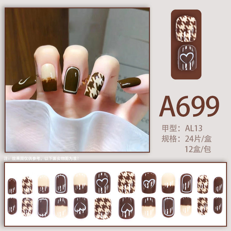 Brown heart patterned nail stickers
