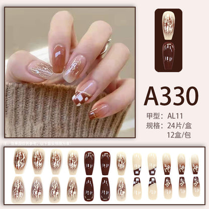 Chessboard glittering powder long-style nail polish