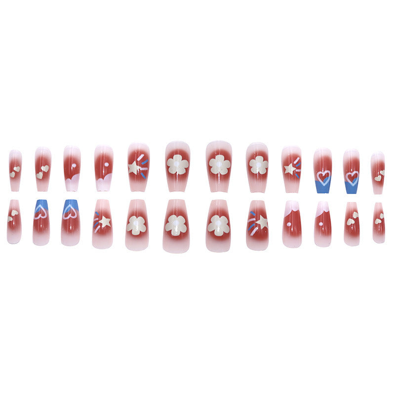 Mid-length floral heart star sweet and cool manicure